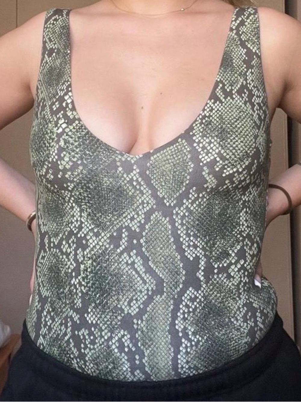 Babaton Green Snake-Print Reptile Bodysuit